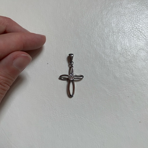 Silver Cross Pendant with Gemstone - Picture 1 of 2